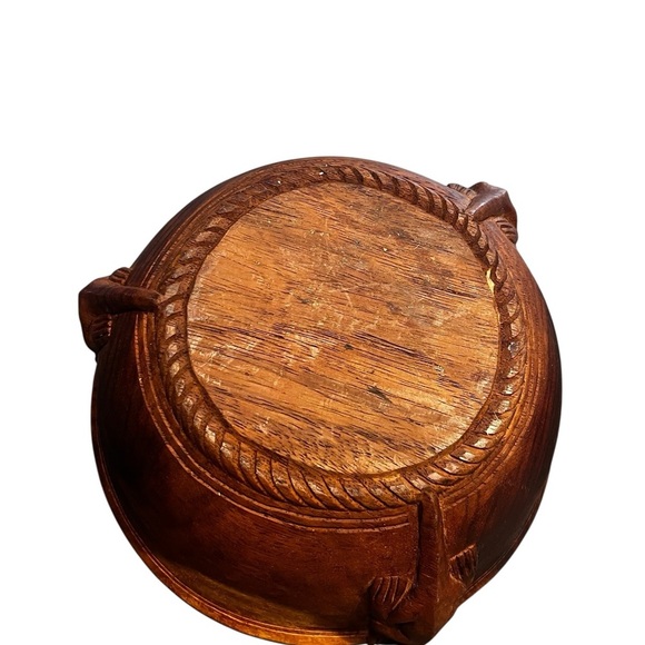 Antique Hand Carved Wooden Bowl Lizards Geckos Incised New Guinea Attributed 11” - Picture 6 of 13